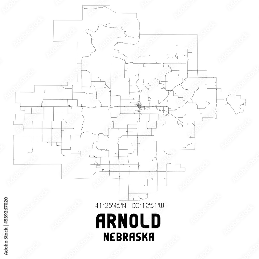 Arnold Nebraska. US street map with black and white lines. Arnold Nebraska. US street map with black and white lines.