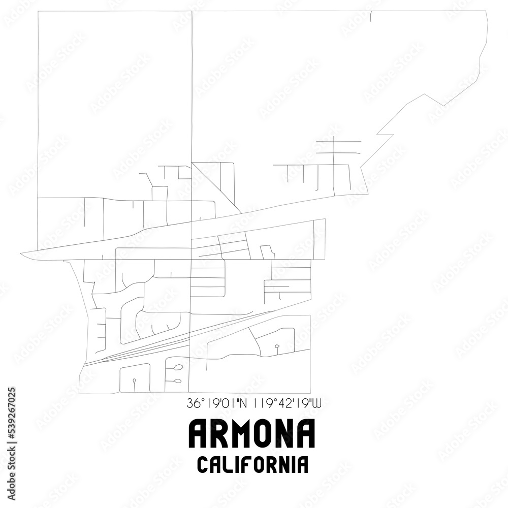 Armona California. US street map with black and white lines. Armona California. US street map with black and white lines.