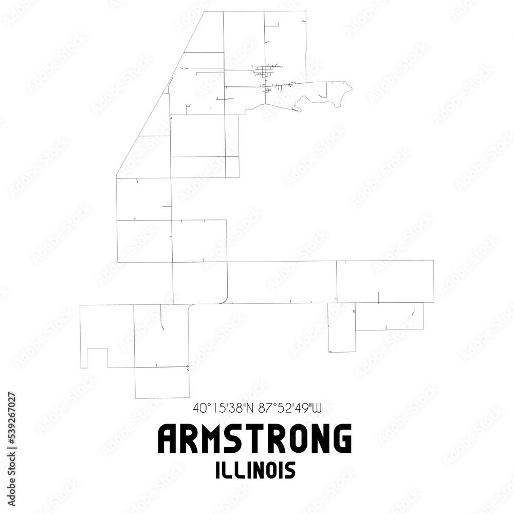 Armstrong Illinois. US street map with black and white lines. Armstrong Illinois. US street map with black and white lines.