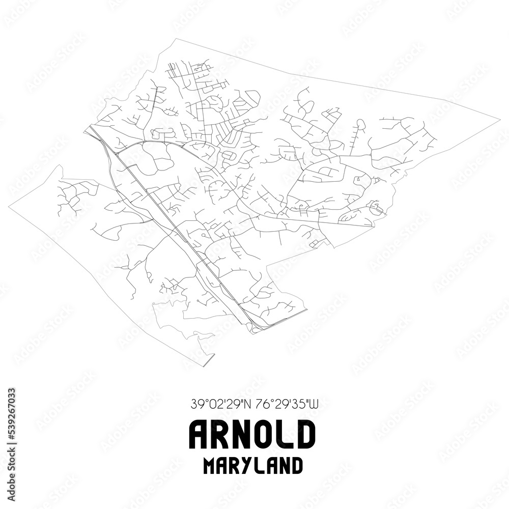 Naklejka premium Arnold Maryland. US street map with black and white lines.