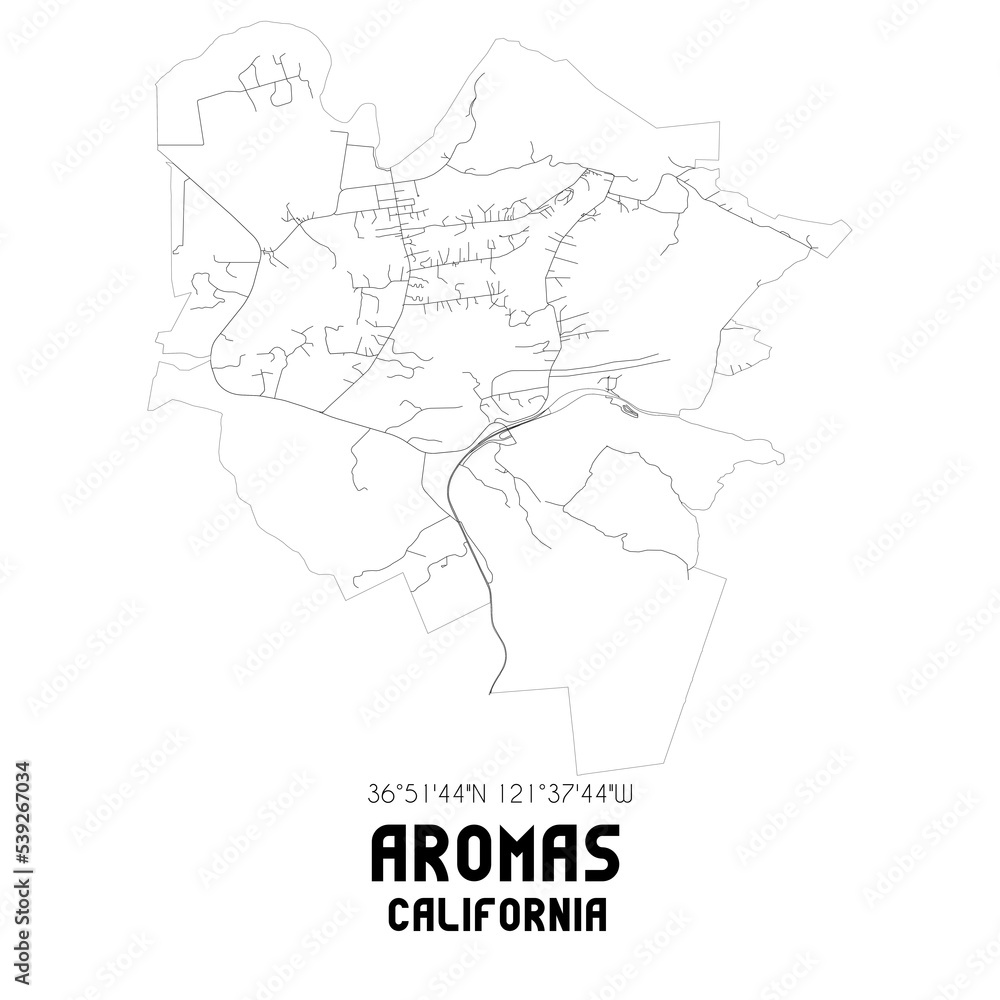 Aromas California. US street map with black and white lines.