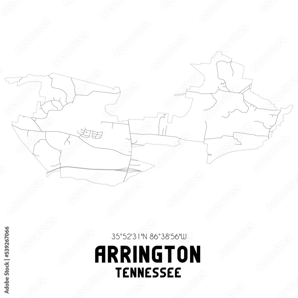 Arrington Tennessee. US street map with black and white lines.