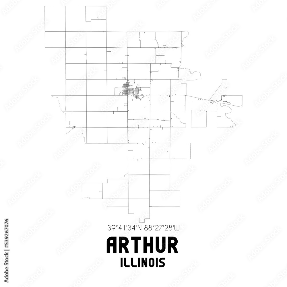 Arthur Illinois. US street map with black and white lines. Arthur Illinois. US street map with black and white lines.