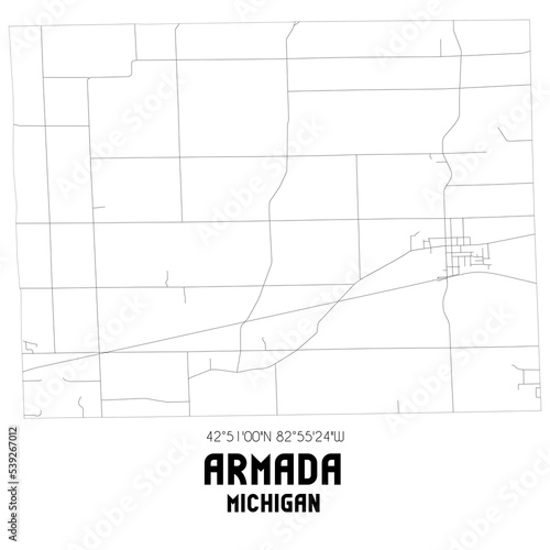 Armada Michigan. US street map with black and white lines. photo