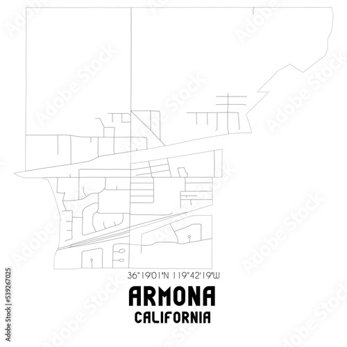 Armona California. US street map with black and white lines. photo