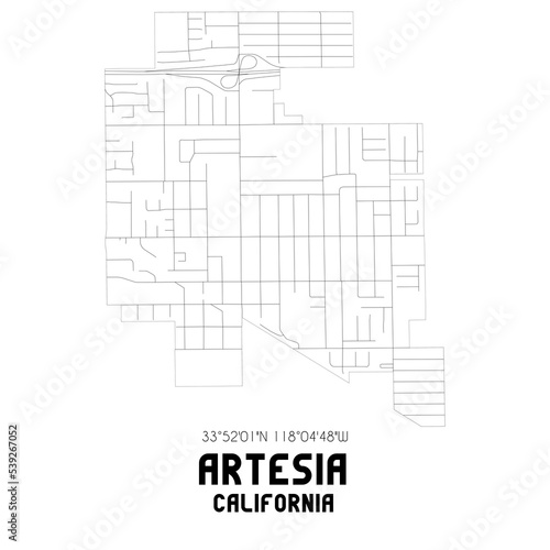 Artesia California. US street map with black and white lines. photo
