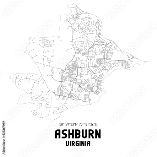 Ashburn Virginia. US street map with black and white lines. photo