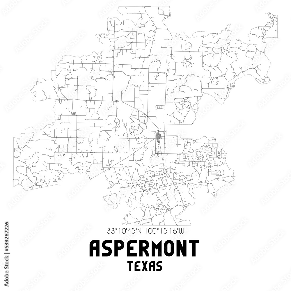 Aspermont Texas. US street map with black and white lines.