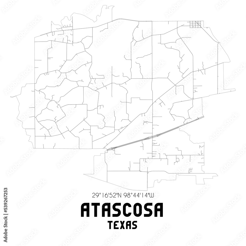 Atascosa Texas. US street map with black and white lines. Atascosa Texas. US street map with black and white lines.