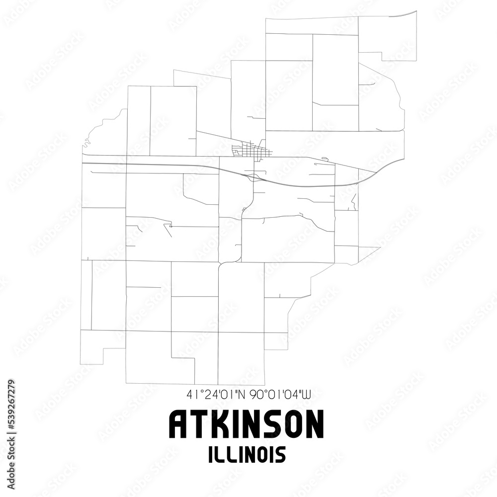 Atkinson Illinois. US street map with black and white lines. Atkinson Illinois. US street map with black and white lines.