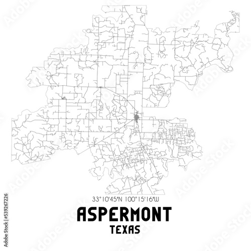 Aspermont Texas. US street map with black and white lines.