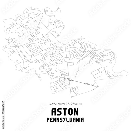 Aston Pennsylvania. US street map with black and white lines.