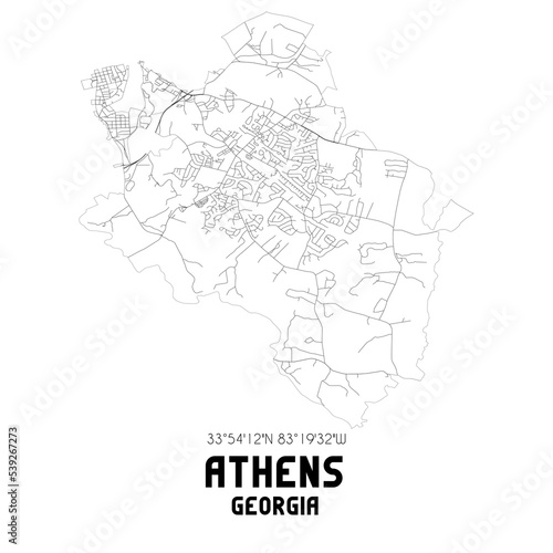 Athens Georgia. US street map with black and white lines.