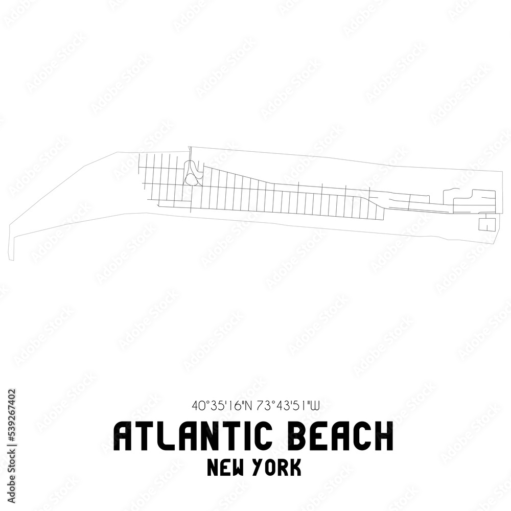 Atlantic Beach New York. US street map with black and white lines. Atlantic Beach New York. US street map with black and white lines.