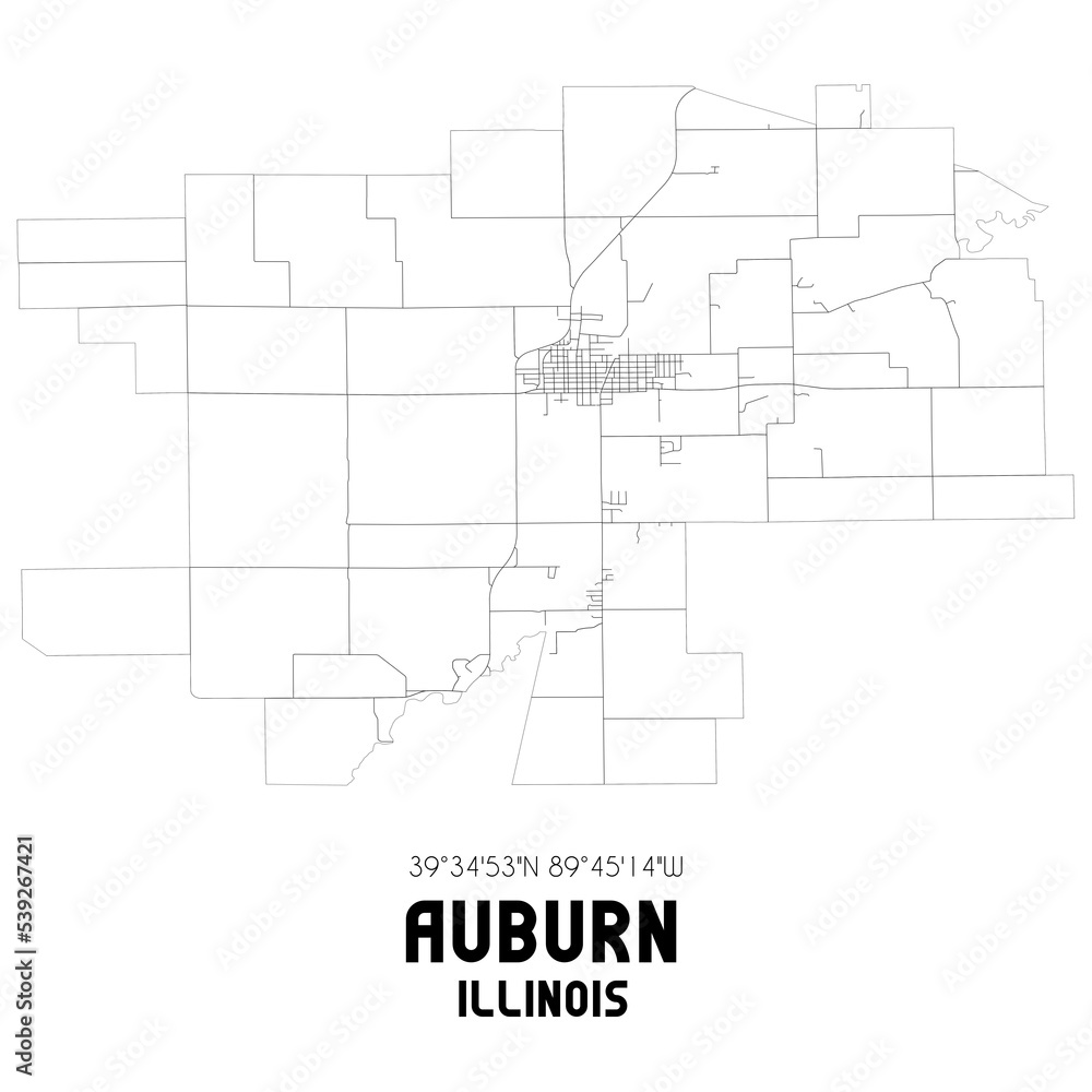 Auburn Illinois. US street map with black and white lines.