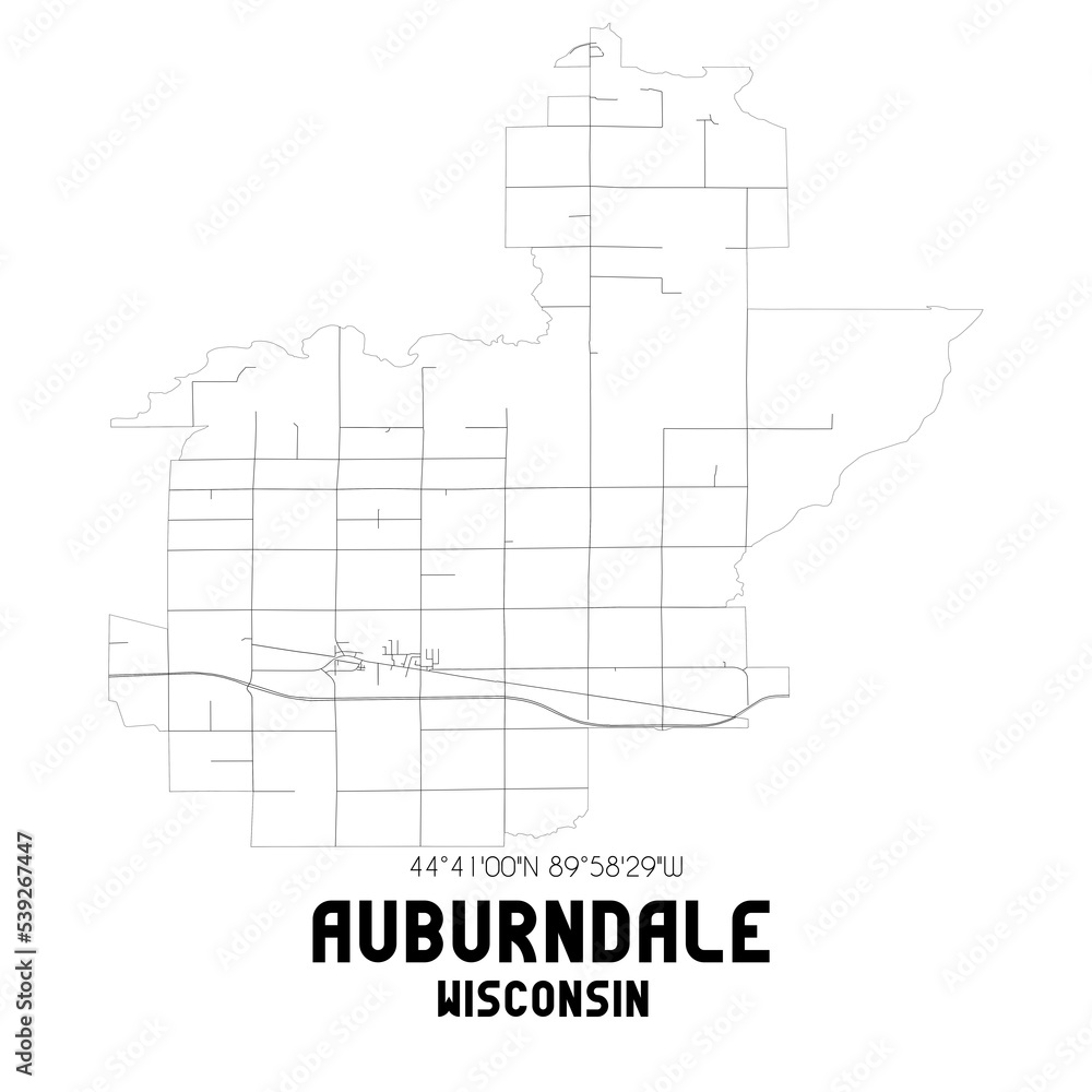 Auburndale Wisconsin. US street map with black and white lines.