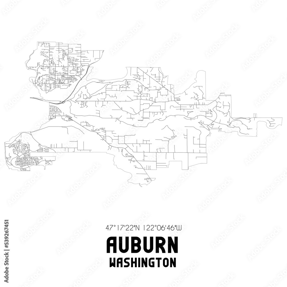 Auburn Washington. US street map with black and white lines.