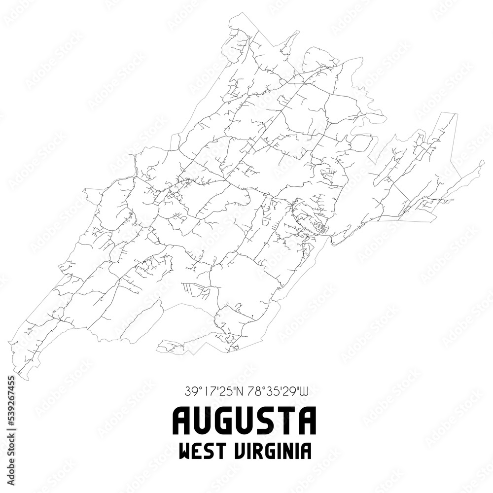 Augusta West Virginia. US street map with black and white lines.