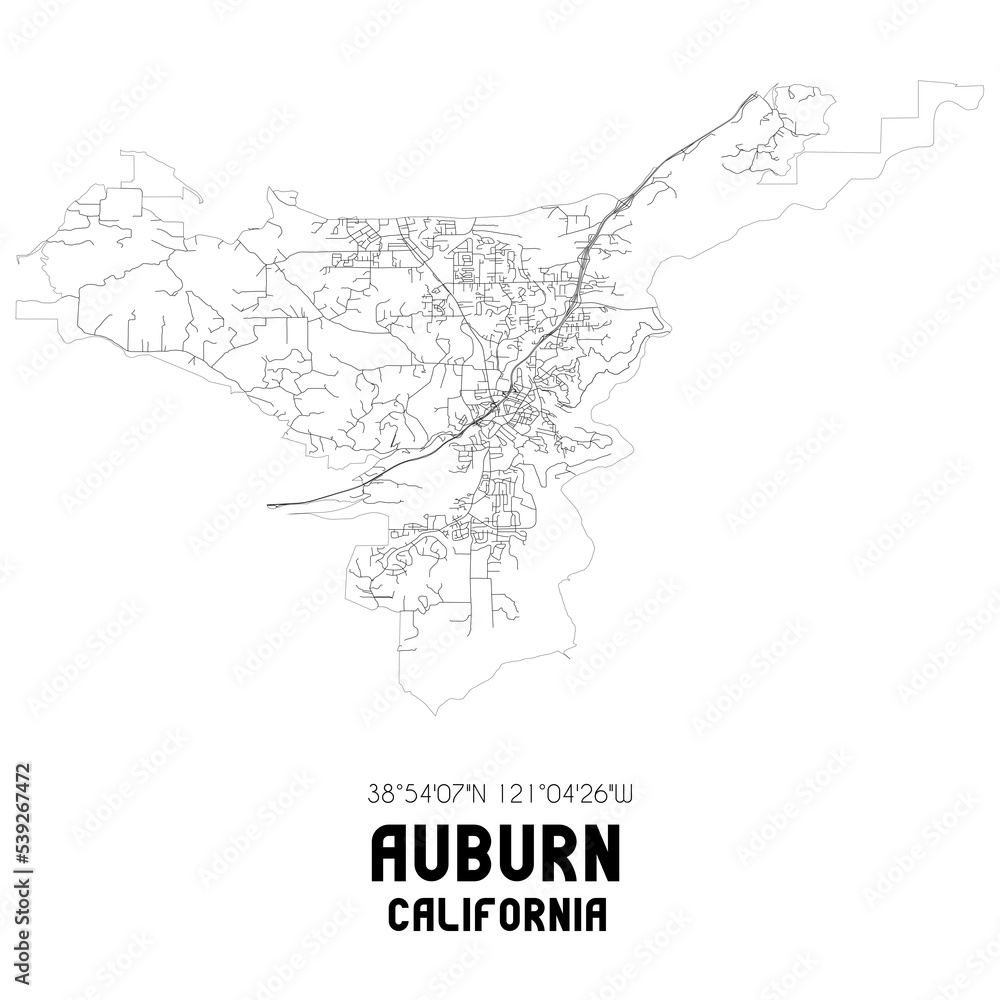 Auburn California. US street map with black and white lines. Stock