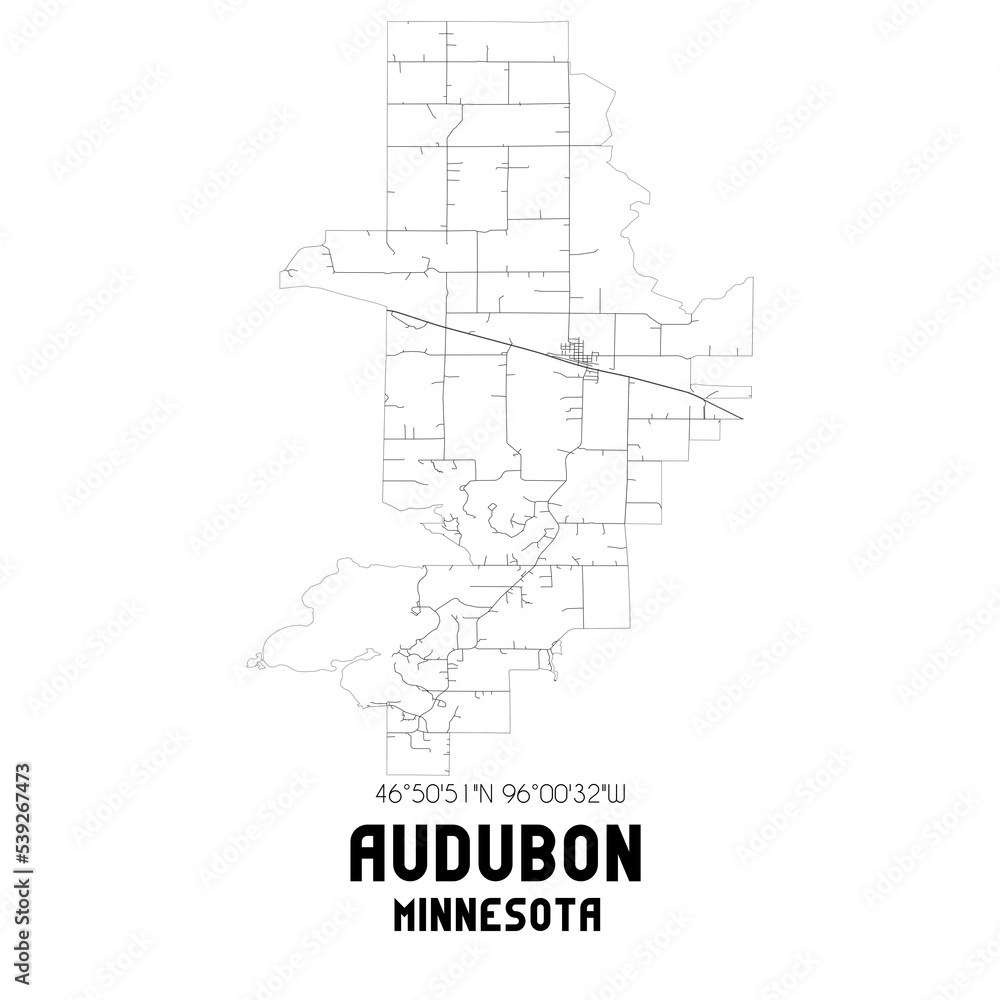 Audubon Minnesota. US street map with black and white lines.