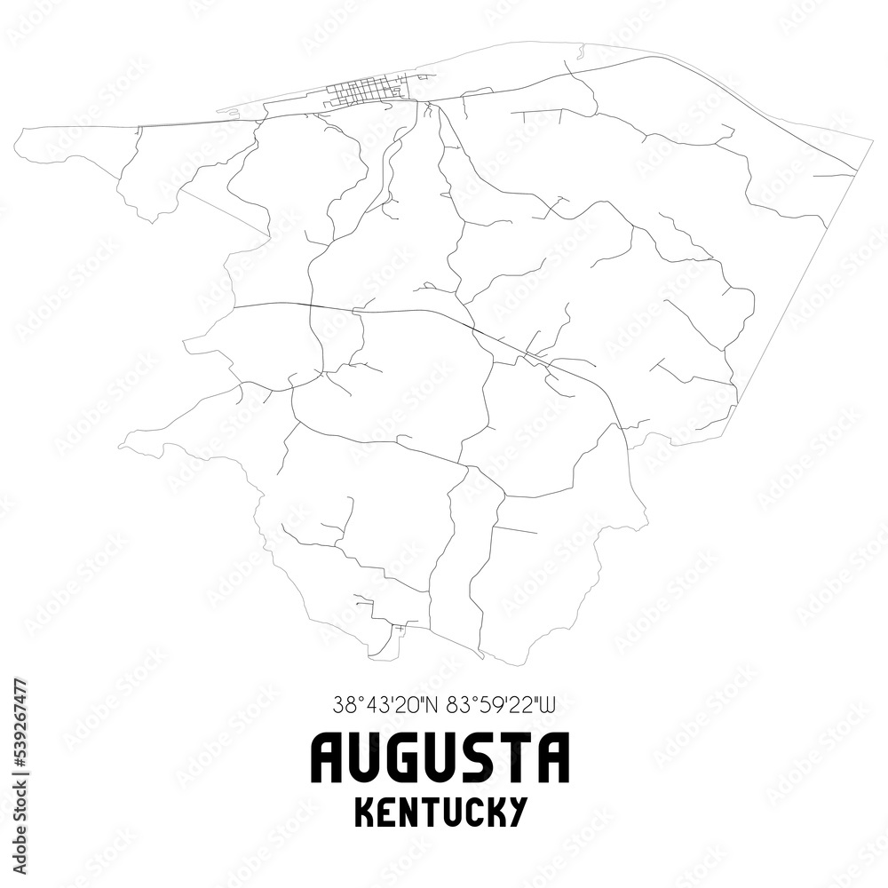 Augusta Kentucky. US street map with black and white lines.