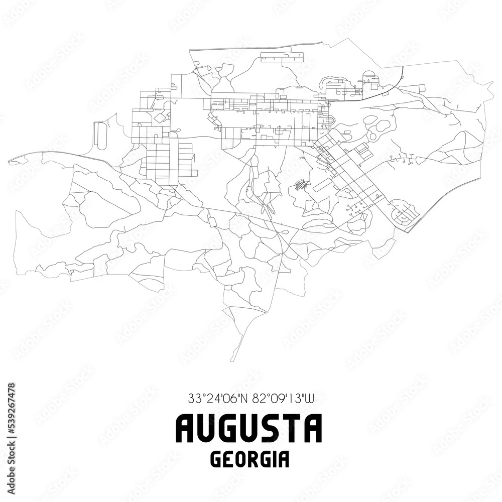 Augusta Georgia. US street map with black and white lines.