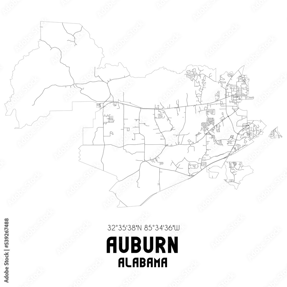 Auburn Alabama. US street map with black and white lines. Auburn Alabama. US street map with black and white lines.