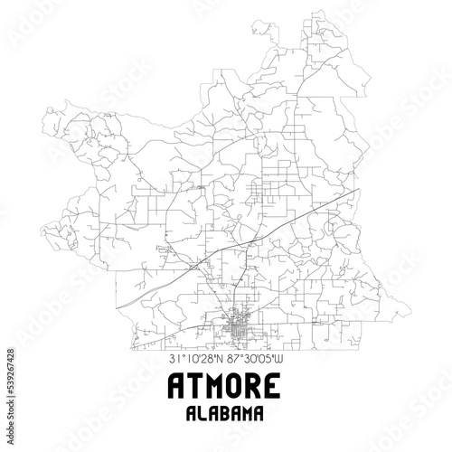 Atmore Alabama. US street map with black and white lines.