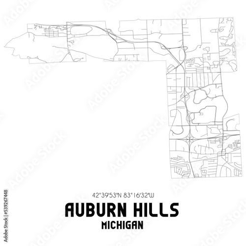 Auburn Hills Michigan. US street map with black and white lines.