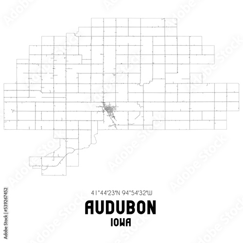 Audubon Iowa. US street map with black and white lines.