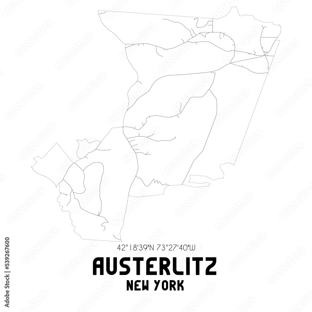 Ilustração do Stock Austerlitz New York. US street map with black and white lines. Adobe Stock