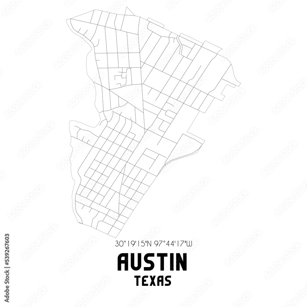 Austin Texas. US street map with black and white lines. Austin Texas. US street map with black and white lines.