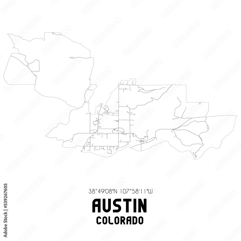 Austin Colorado. US street map with black and white lines.
