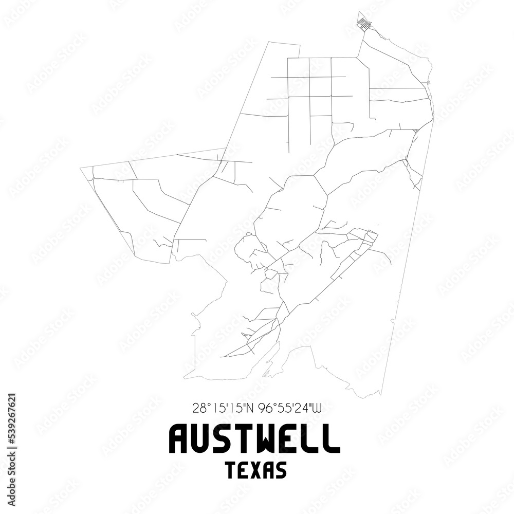 Austwell Texas. US street map with black and white lines. Austwell Texas. US street map with black and white lines.