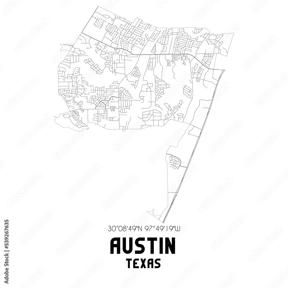 Austin Texas. US street map with black and white lines. Austin Texas. US street map with black and white lines.