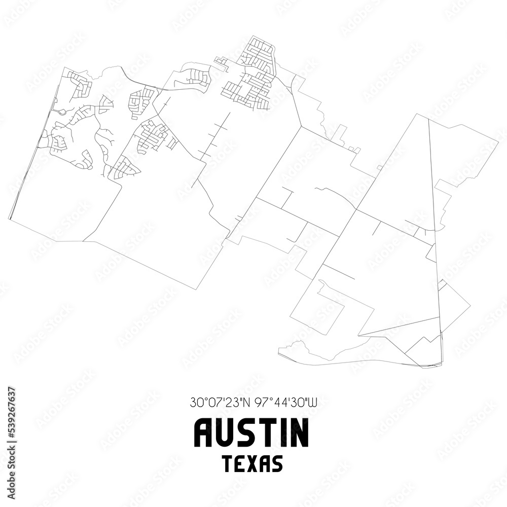 Austin Texas. US street map with black and white lines. Austin Texas. US street map with black and white lines.