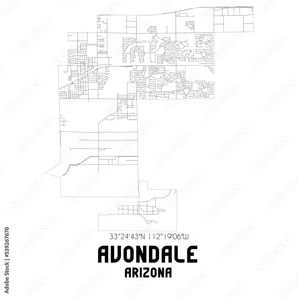 Avondale Arizona. US street map with black and white lines. Avondale Arizona. US street map with black and white lines.