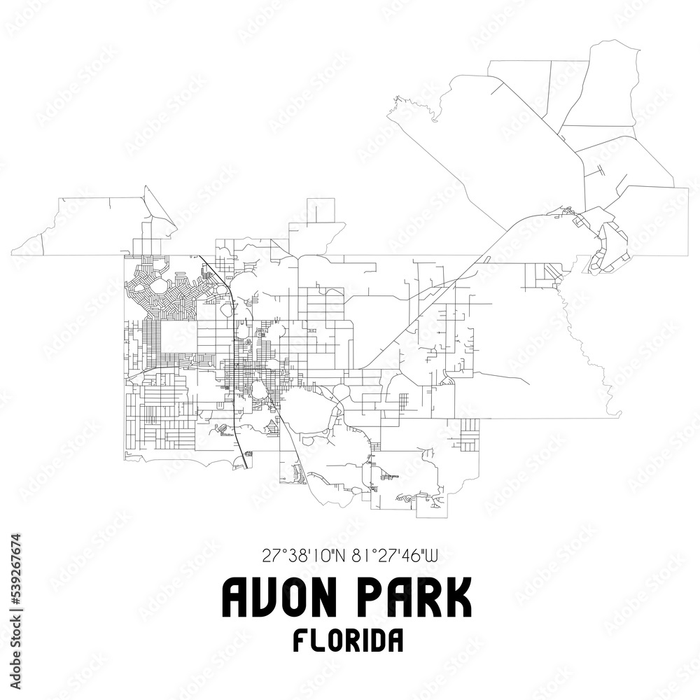 Avon Park Florida. US street map with black and white lines.