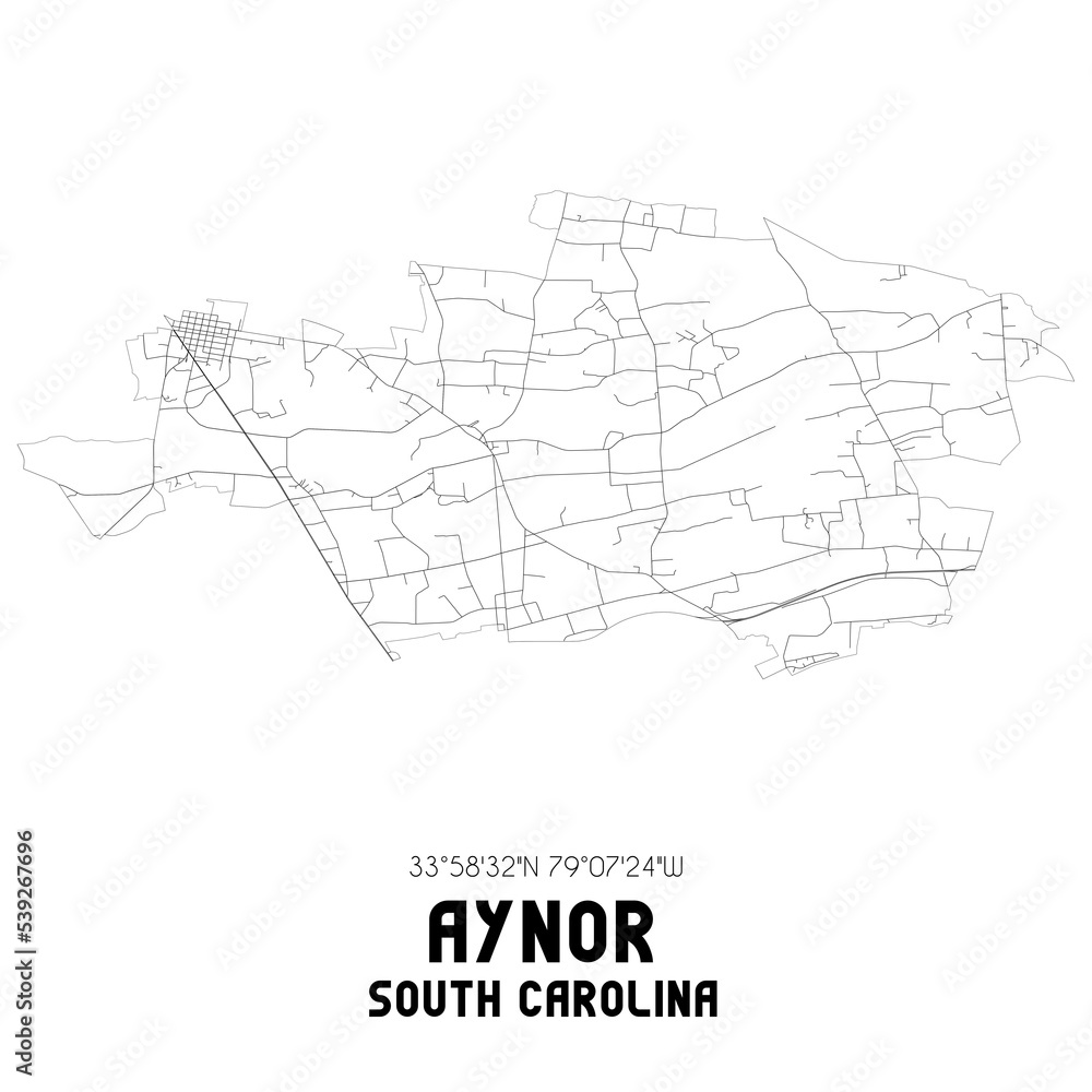 Aynor South Carolina. US street map with black and white lines.