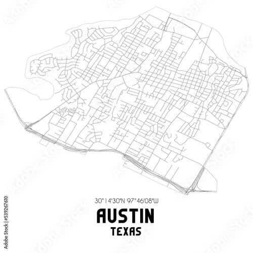 Obraz na płótnie Austin Texas. US street map with black and white lines.