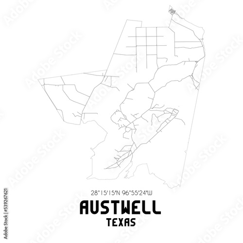 Austwell Texas. US street map with black and white lines.