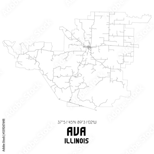 Ava Illinois. US street map with black and white lines.