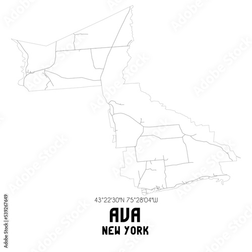 Ava New York. US street map with black and white lines.