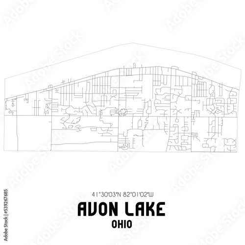 Avon Lake Ohio. US street map with black and white lines.
