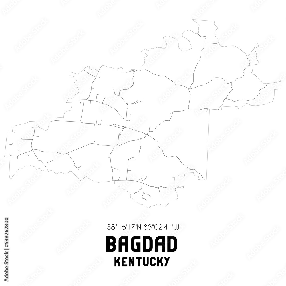 Bagdad Kentucky. US street map with black and white lines.