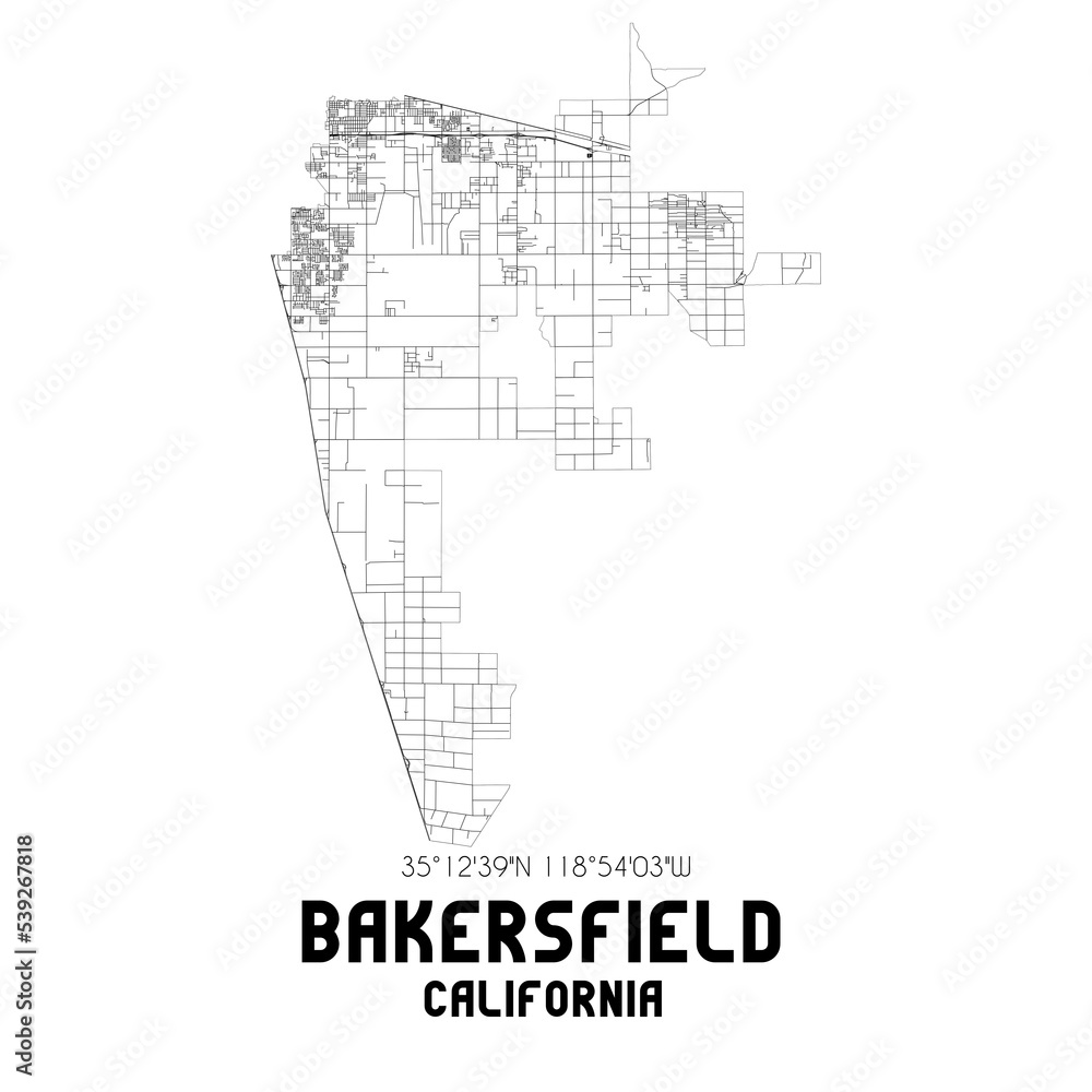 Naklejka premium Bakersfield California. US street map with black and white lines.