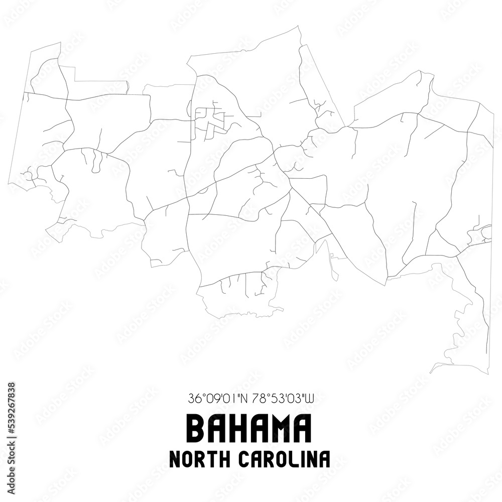 Bahama North Carolina. US street map with black and white lines. Bahama North Carolina. US street map with black and white lines.