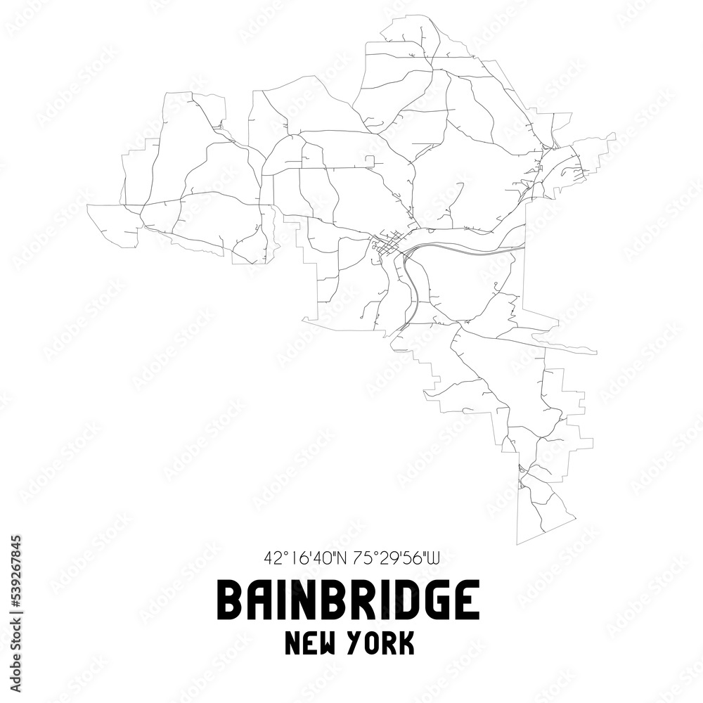 Bainbridge New York. US street map with black and white lines.