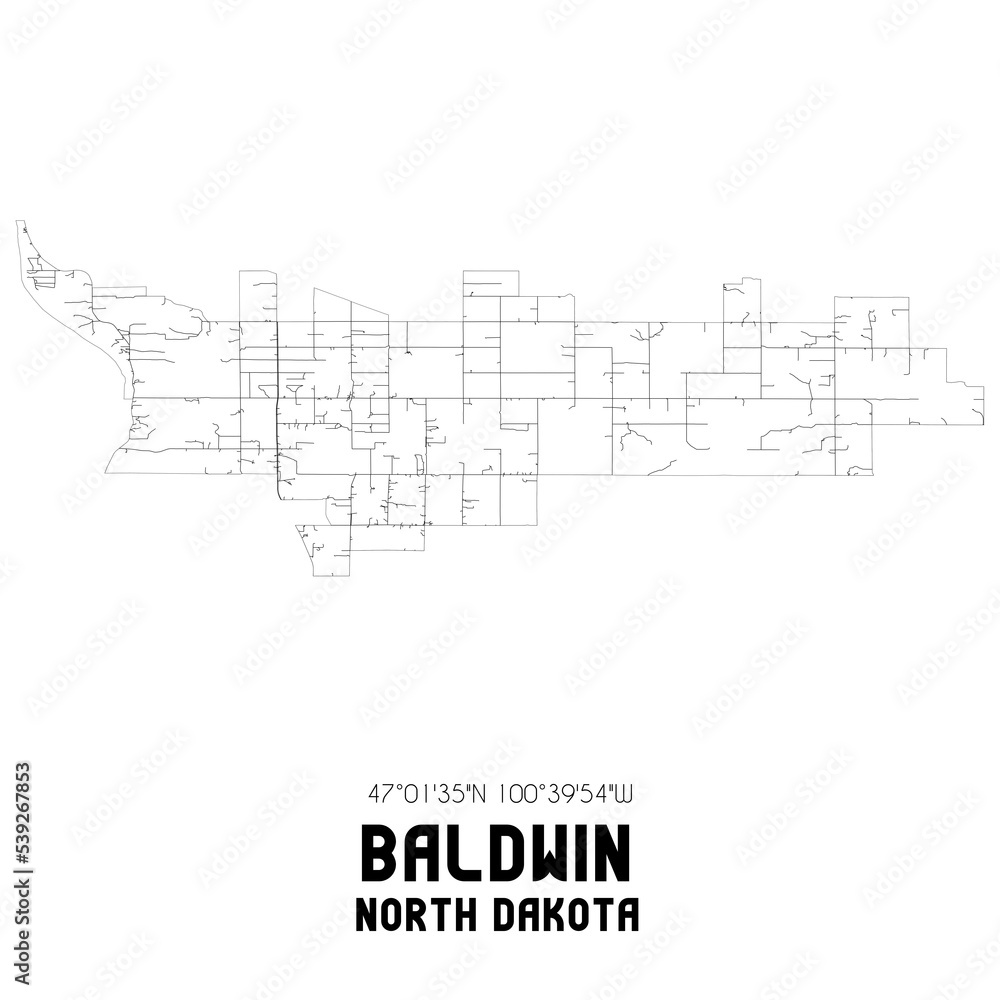 Baldwin North Dakota. US street map with black and white lines. Baldwin North Dakota. US street map with black and white lines.