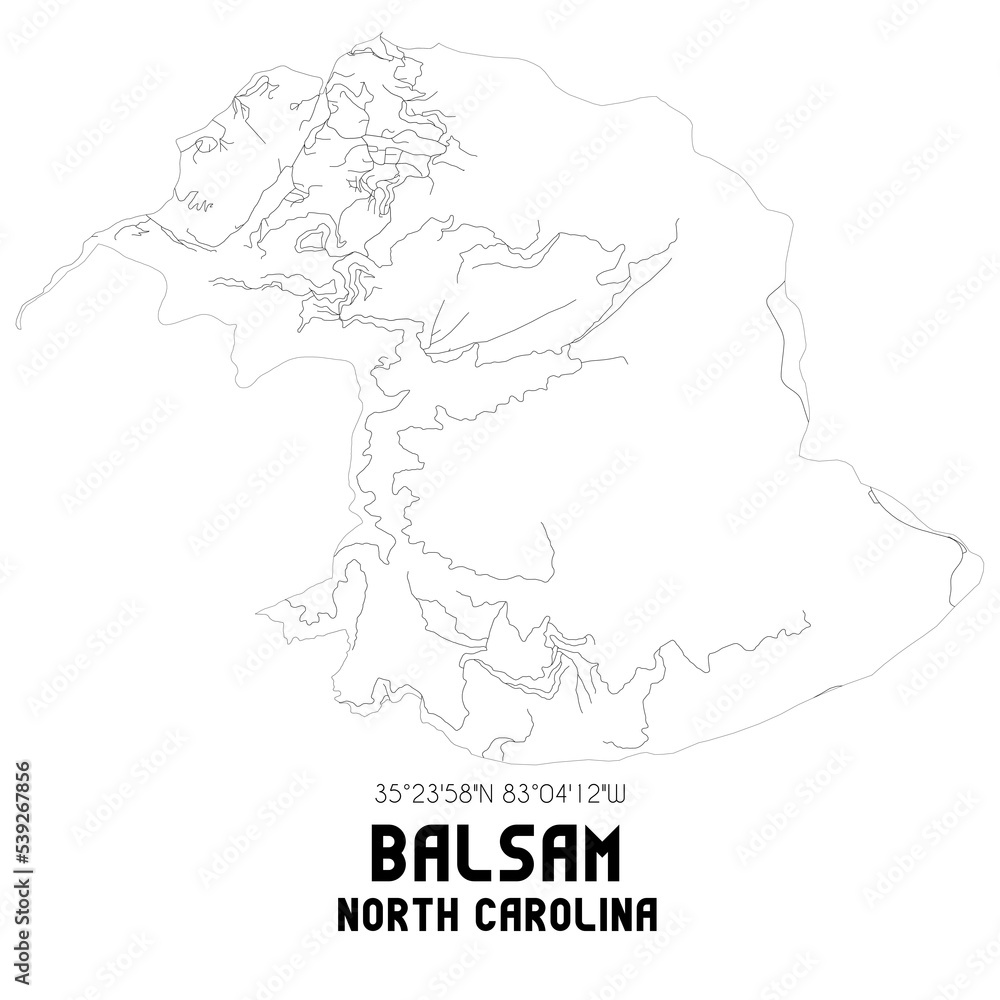 Balsam North Carolina. US street map with black and white lines.